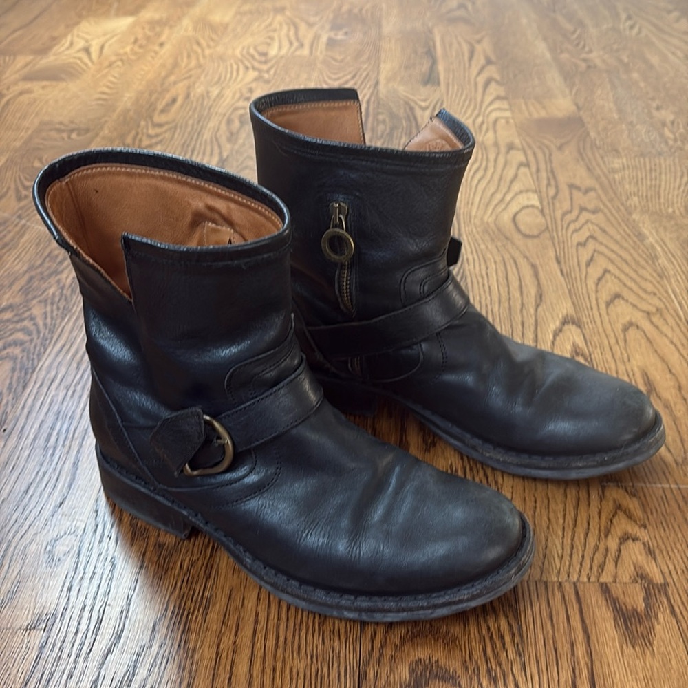 Black fiorentini and Baker motorcycle boots